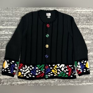 Berek Knit Beaded Cardigan Sweater Buttons Art To Wear Colorful Geometric Sz S